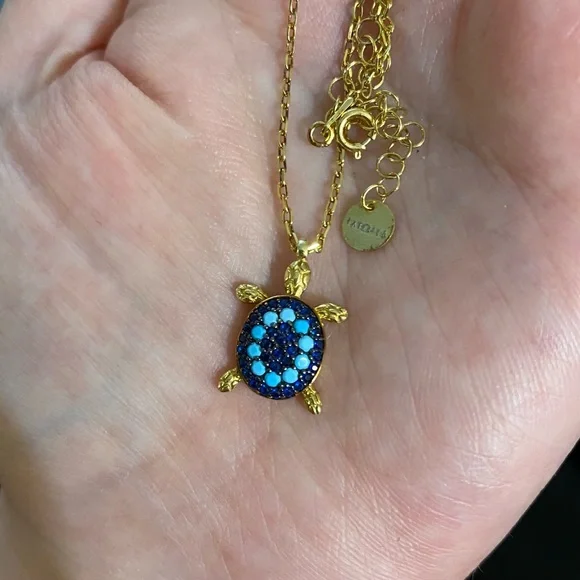 Latelita Turquoise Blue Turtle Pendant Necklace - Picture 2 of 5